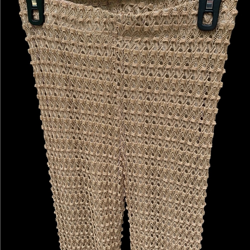 French Made Gold Tan Crochet Flare Pants - Picture 9 of 10